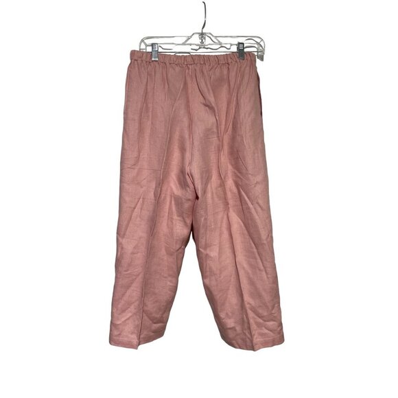 Samuel Dong Women's Loose Fit Elastic Waist Pull On Lagenlook  Linen Pants Pink - Picture 4 of 5